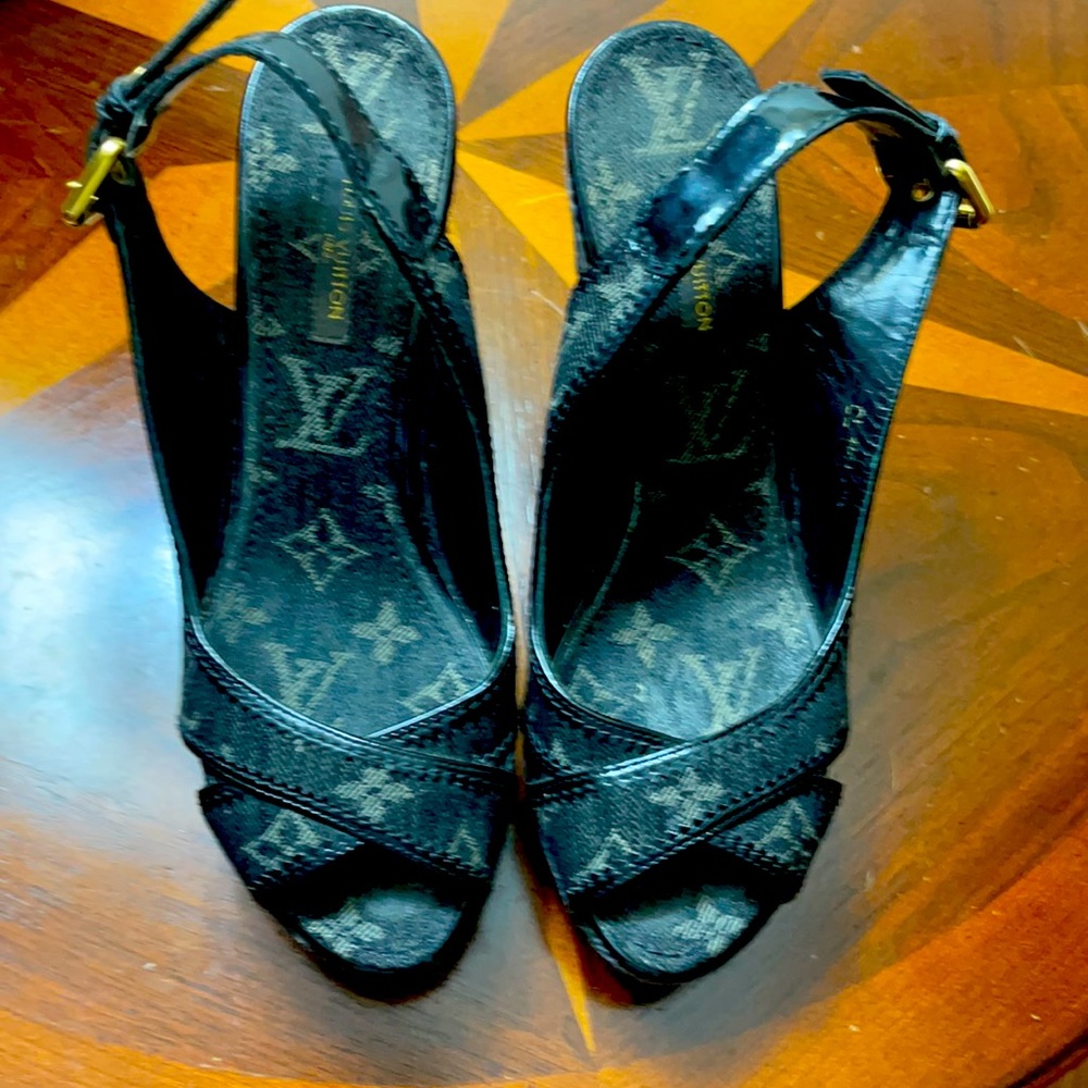 Louis Vuitton Black Monogram Platform Slingback Sandals